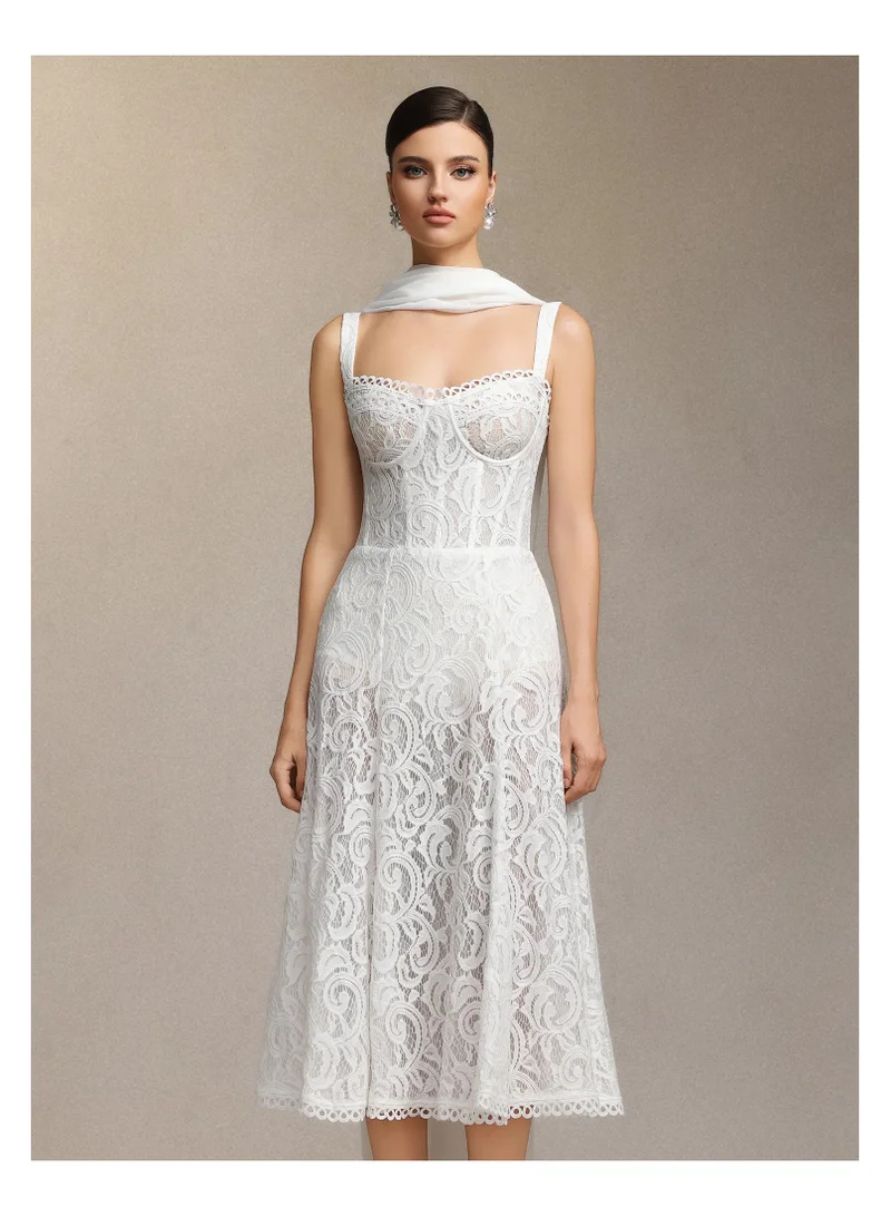 بيلا بارنيت فستان جونيا ميدي دانتيل مشد بدون أكمام