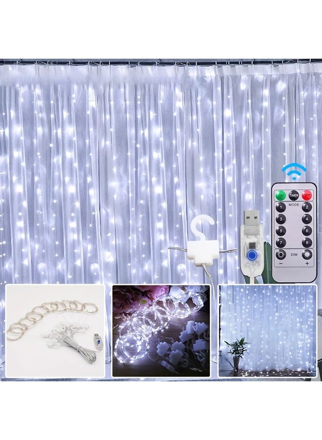 أضواء الستارة LED البيضاء 100 LED 8 أوضاع جهاز تحكم عن بعد تعمل بالطاقة عبر USB زينة المنزل - Image 3