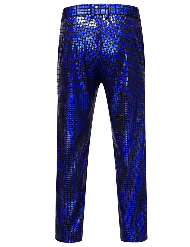 ZEROYAA Men's 70s Disco Suits Metallic Shiny Sequin Outfits Blazer and Pants Set Dance Party Costume Royal Blue Large - Image 4