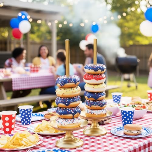 WOPARTY Donut Stand Metal 2 Pack,Display Tower for Dessert Table, Doughnut Holder for Birthday, Wedding, Baby Shower, Bridal Showers,Christmas, Party Supplies (Gold) - Image 3