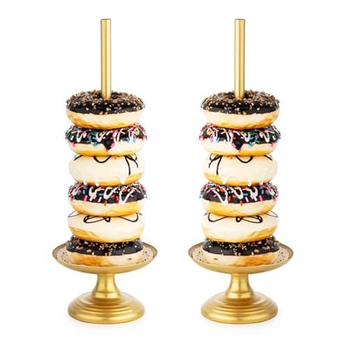 WOPARTY Donut Stand Metal 2 Pack,Display Tower for Dessert Table, Doughnut Holder for Birthday, Wedding, Baby Shower, Bridal Showers,Christmas, Party Supplies (Gold) - Image 1