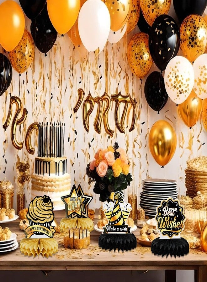 Ethanberg 9Pcs Happy Birthday Party Table Decorations, Black Gold Honeycomb Centerpieces for Table, Birthday Table Toppers for Party Favor Photo Booth Props, Center Pieces for Men Woman - Image 5