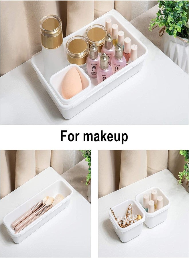 Surfexa 33pcs Household Drawer Organizers Dustproof Desk Stationery Storage Box Women Makeup Organizer for Kitchen Bathroom accessories | White - Image 3