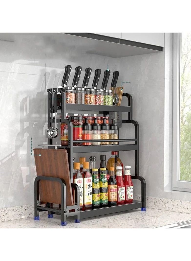 ياميم وعاء توابل من الفولاذ المقاوم للصدأ، منظم رف توابل للمطبخ، منظم توابل المطبخ مع حامل لوح التقطيع، رف السكاكين، حامل أدوات المائدة، رف تخزين، برطمانات، حامل تخزين الزجاجات، رف - Image 1