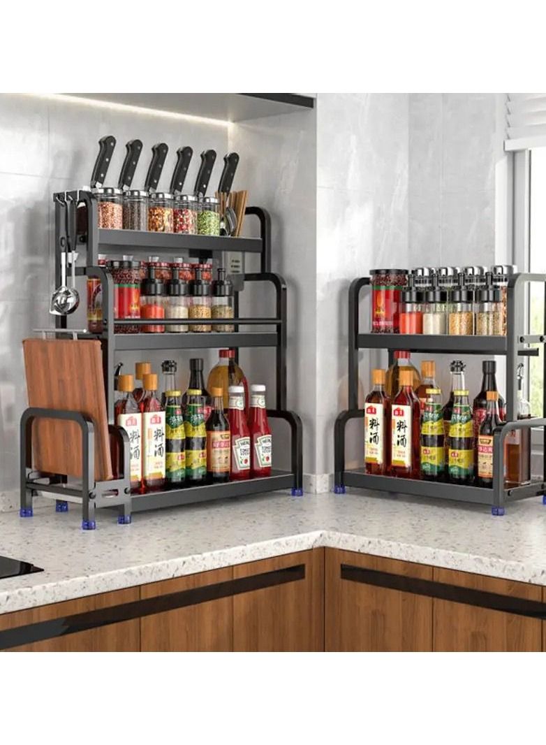 ياميم وعاء توابل من الفولاذ المقاوم للصدأ، منظم رف توابل للمطبخ، منظم توابل المطبخ مع حامل لوح التقطيع، رف السكاكين، حامل أدوات المائدة، رف تخزين، برطمانات، حامل تخزين الزجاجات، رف - Image 4