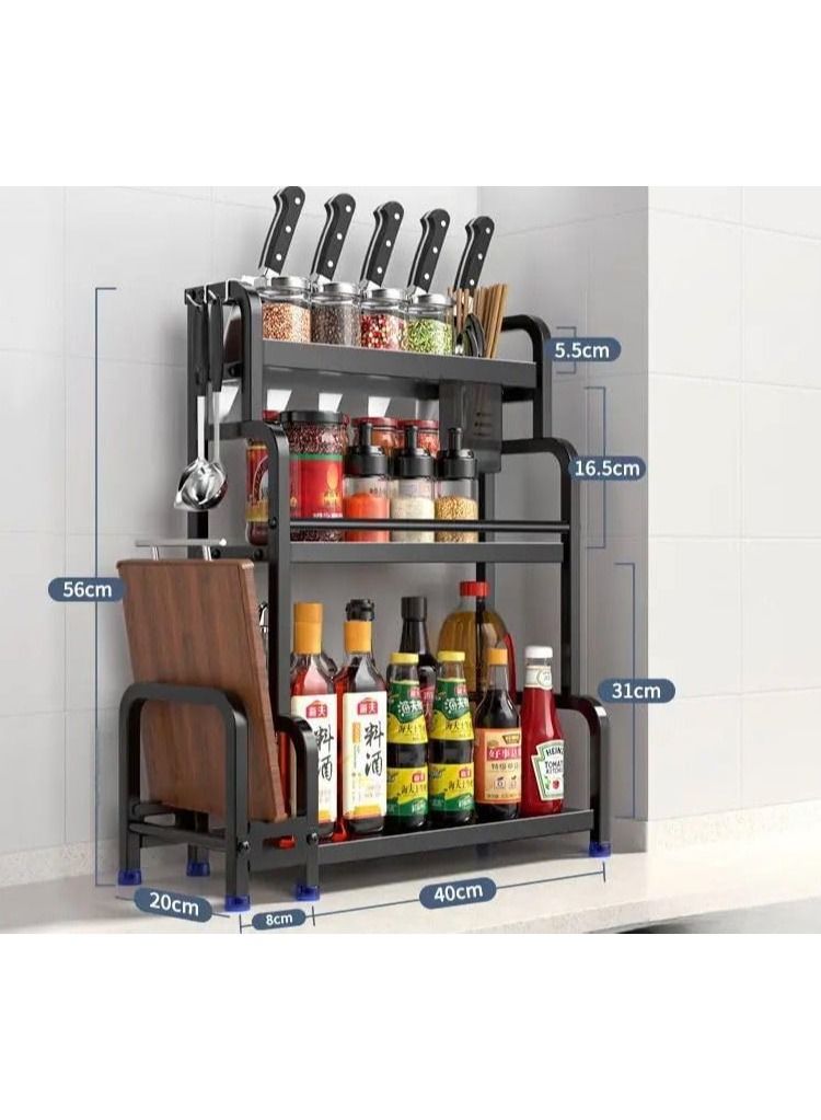 ياميم وعاء توابل من الفولاذ المقاوم للصدأ، منظم رف توابل للمطبخ، منظم توابل المطبخ مع حامل لوح التقطيع، رف السكاكين، حامل أدوات المائدة، رف تخزين، برطمانات، حامل تخزين الزجاجات، رف - Image 2