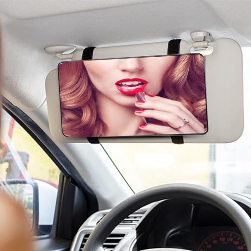 WedFeir Car Mirror Visor Cosmetic Car Makeup Mirror for Car Visor, Large Car Vanity Mirror Sun-Shading Cosmetic Mirror for Car Truck SUV Rear View Mirror Sun, Shading Cosmetic Mirror with Straps. (Black) - Image 1