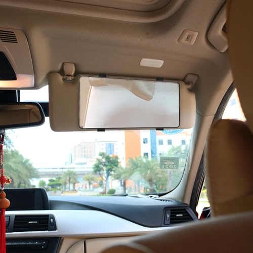 WedFeir Car Mirror Visor Cosmetic Car Makeup Mirror for Car Visor, Large Car Vanity Mirror Sun-Shading Cosmetic Mirror for Car Truck SUV Rear View Mirror Sun, Shading Cosmetic Mirror with Straps. (Black) - Image 3