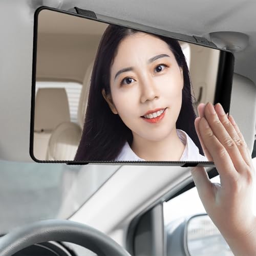 WedFeir Car Mirror Visor Cosmetic Car Makeup Mirror for Car Visor, Large Car Vanity Mirror Sun-Shading Cosmetic Mirror for Car Truck SUV Rear View Mirror Sun, Shading Cosmetic Mirror with Straps. (Black) - Image 4