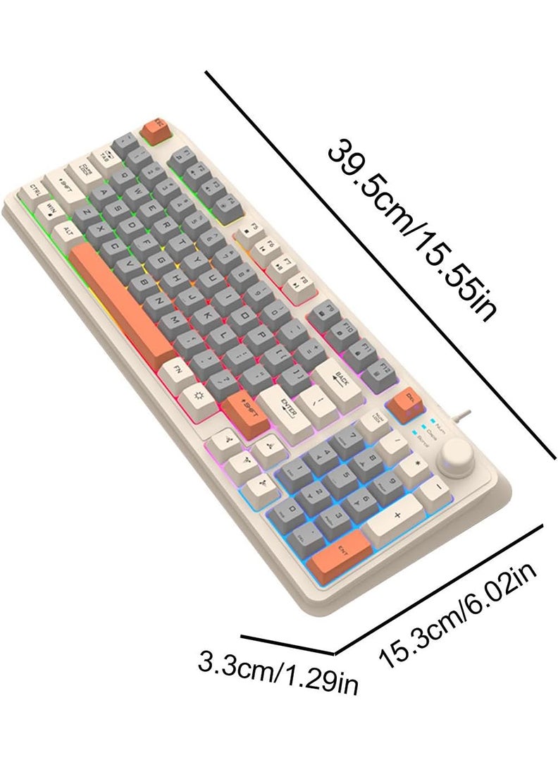 XUNFOX - K82 USB Keyboard Three Color-Block Luminous Mechanical Hand Feel Station 94 Key for Gaming Computer PC Laptop Mechanical Keyboard Three Color Backlit Keyboard Cream - Image 1