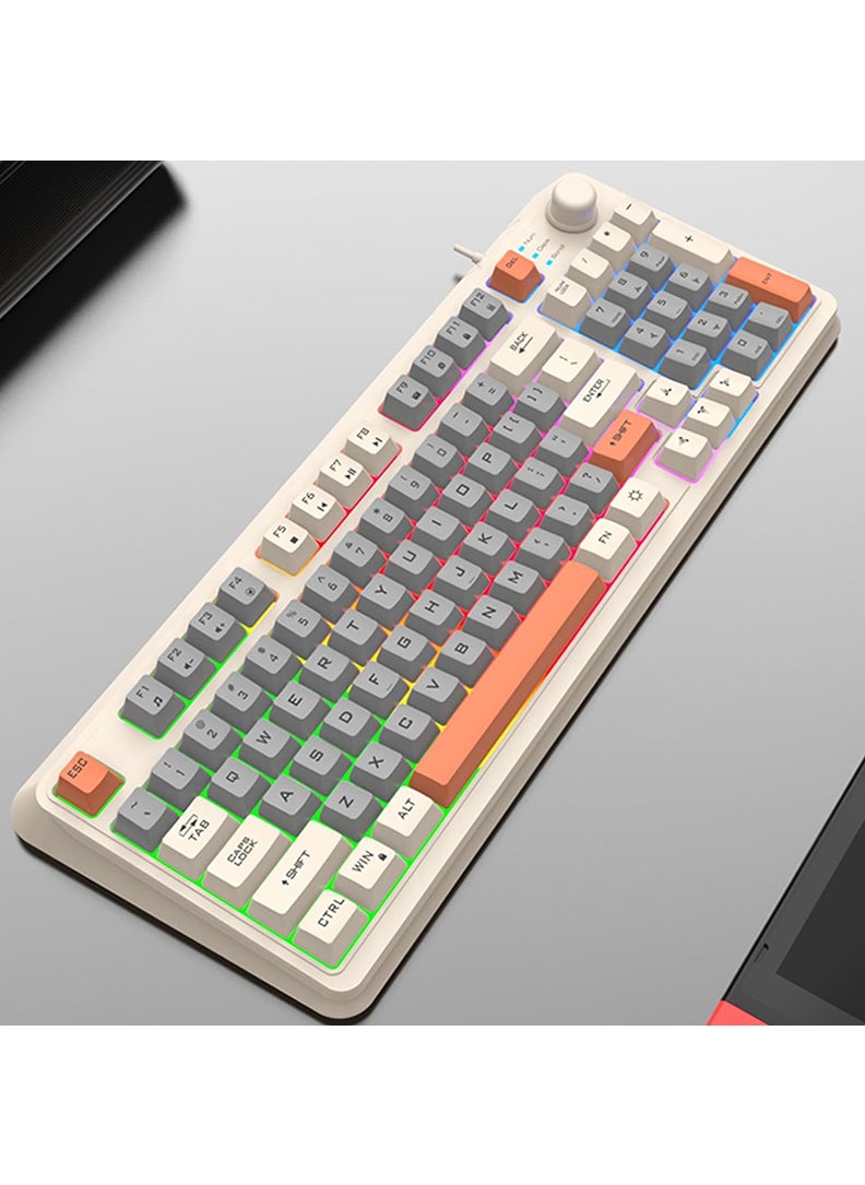 XUNFOX - K82 USB Keyboard Three Color-Block Luminous Mechanical Hand Feel Station 94 Key for Gaming Computer PC Laptop Mechanical Keyboard Three Color Backlit Keyboard Cream - Image 1