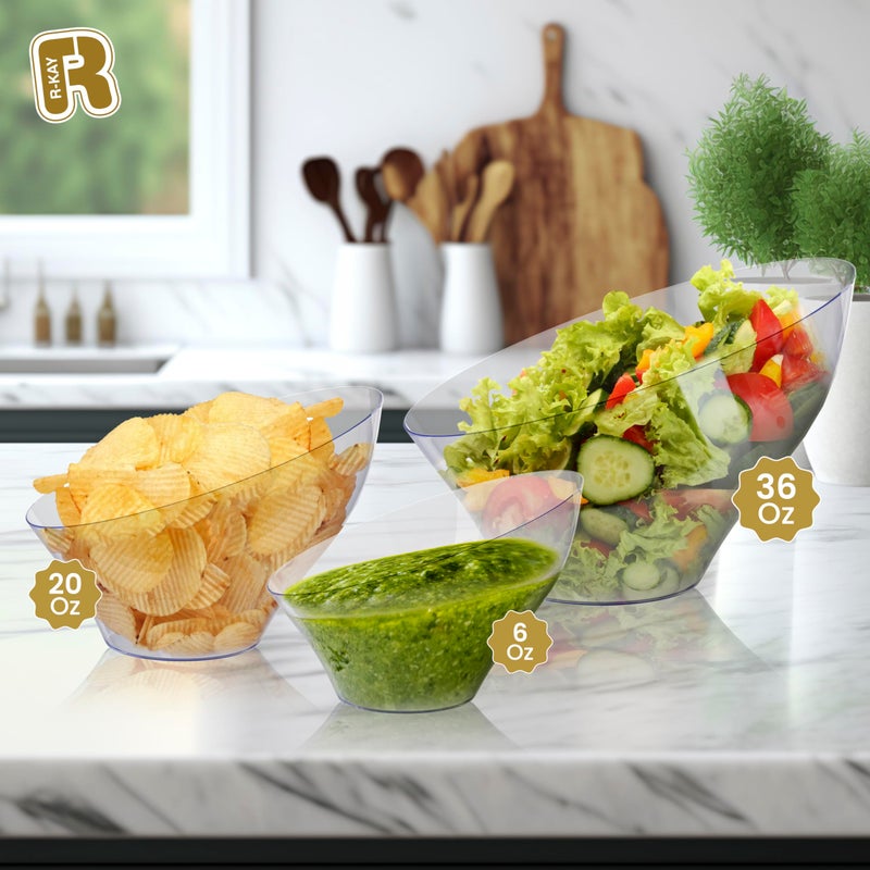 R-kay 6 Pack Angled Candy Bowls - Clear Plastic bowls 20 Oz - Premium Plastic Serving Bowls Disposable Heavy Duty For Weddings Catering, parties, And All Occasions (Clear, Medium) - Image 3