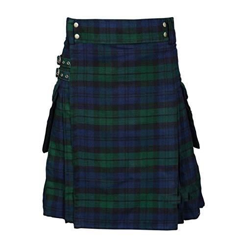 BaronHong Tartan Utility Kilts for Men Tartan Kilt with Straps and Large Cargo Pockets(Green,5XL) - Image 3