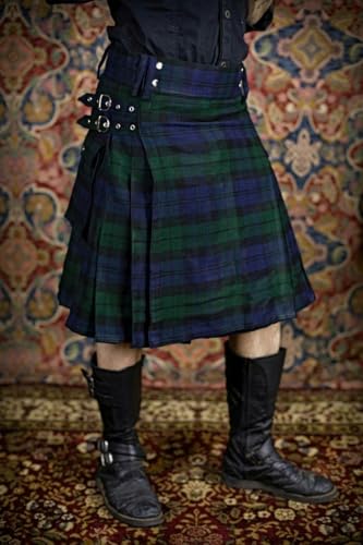 BaronHong Tartan Utility Kilts for Men Tartan Kilt with Straps and Large Cargo Pockets(Green,5XL) - Image 2
