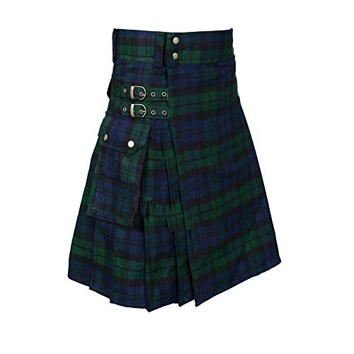 BaronHong Tartan Utility Kilts for Men Tartan Kilt with Straps and Large Cargo Pockets(Green,5XL) - Image 1