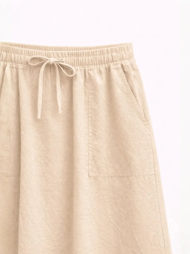 ميكسراي Mixray High-Waisted Poplin Skirt with Drawstring Detail