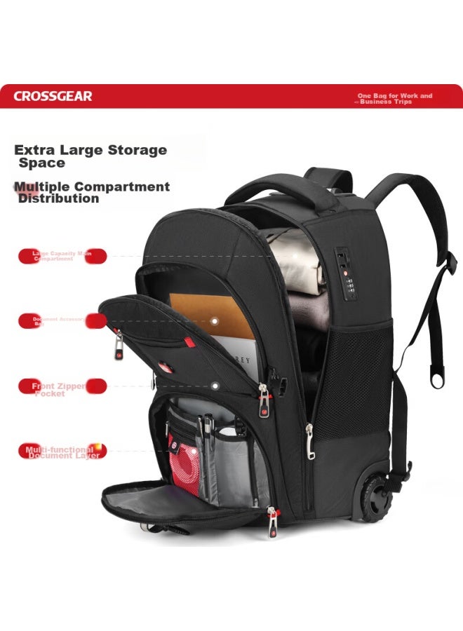 CROSS+GEAR Crossgear Backpack With Wheels, 17.3-inch Large Capacity Business Travel Luggage, Smooth-rolling Carry-on Suitcase, Student Backpack - Image 2