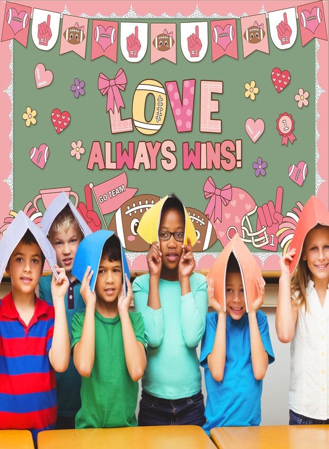 OBUSATT Valentine's Day Football Bulletin Board Valentine's Day Classroom Bulletin Board Pink Red Football Paper Cutouts Love Always Wins Classroom Decoration for School Home Office Chalkboard Wall Decor - Image 4
