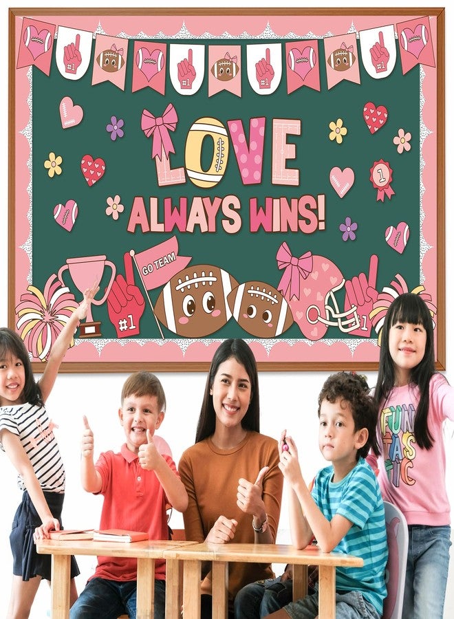 OBUSATT Valentine's Day Football Bulletin Board Valentine's Day Classroom Bulletin Board Pink Red Football Paper Cutouts Love Always Wins Classroom Decoration for School Home Office Chalkboard Wall Decor - Image 5