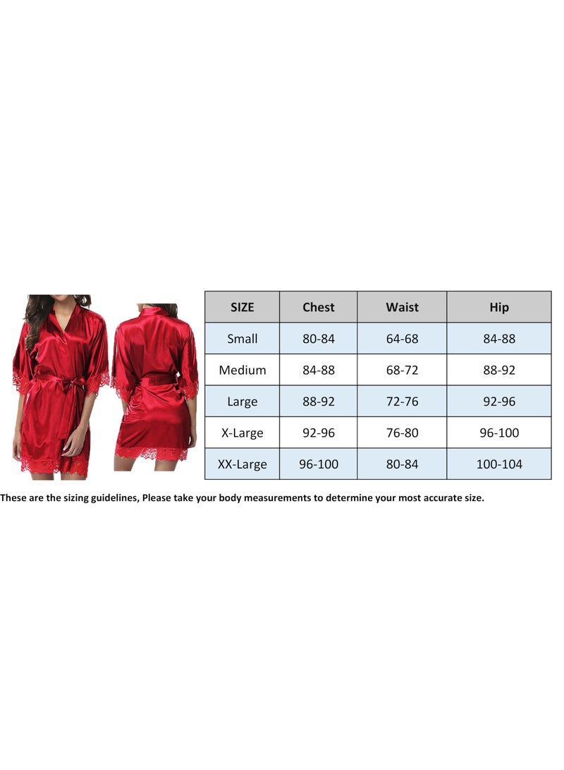 VITION Night Gown Set for Girl Women Underwear Lace Briefs and Longwear Robe Soft Silky (XXL) Red - Image 5