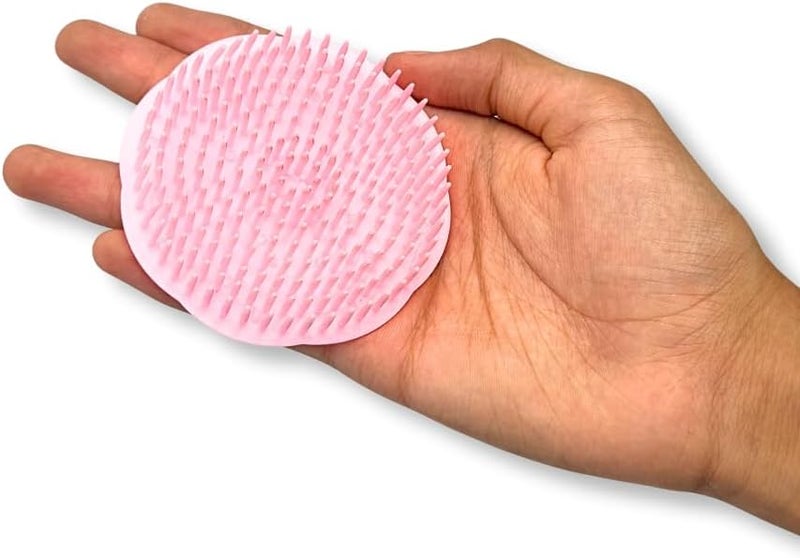 Glitters Scalp Massage Comb, Shampoo Scrubber with Handle - Pink Round - Image 4