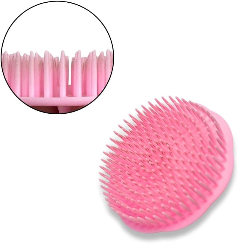 Glitters Scalp Massage Comb, Shampoo Scrubber with Handle - Pink Round - Image 2