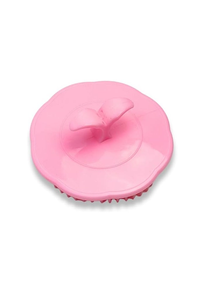 Glitters Scalp Massage Comb, Shampoo Scrubber with Handle - Pink Round - Image 1