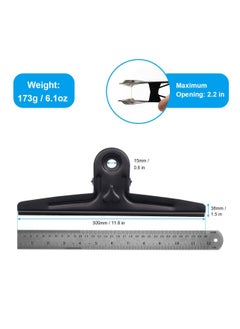 KASTWAVE 11.8 Inch Large Clips, Stainless Steel Jumbo Giant Paper Clamps, Metal File Money Binder Clamps Clips for Home Office School Supplies, 2 Pack Black  - Image 2