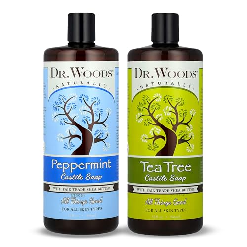 Dr. Woods Liquid Castile Soap - Pure Tea Tree Oil and Peppermint Soap, Body Wash for Men and Women, Contains Organic Shea Butter, Natural Cleaner for Face, Hands, and Body - 32 Fl Oz, Pack of 2 - Image 1