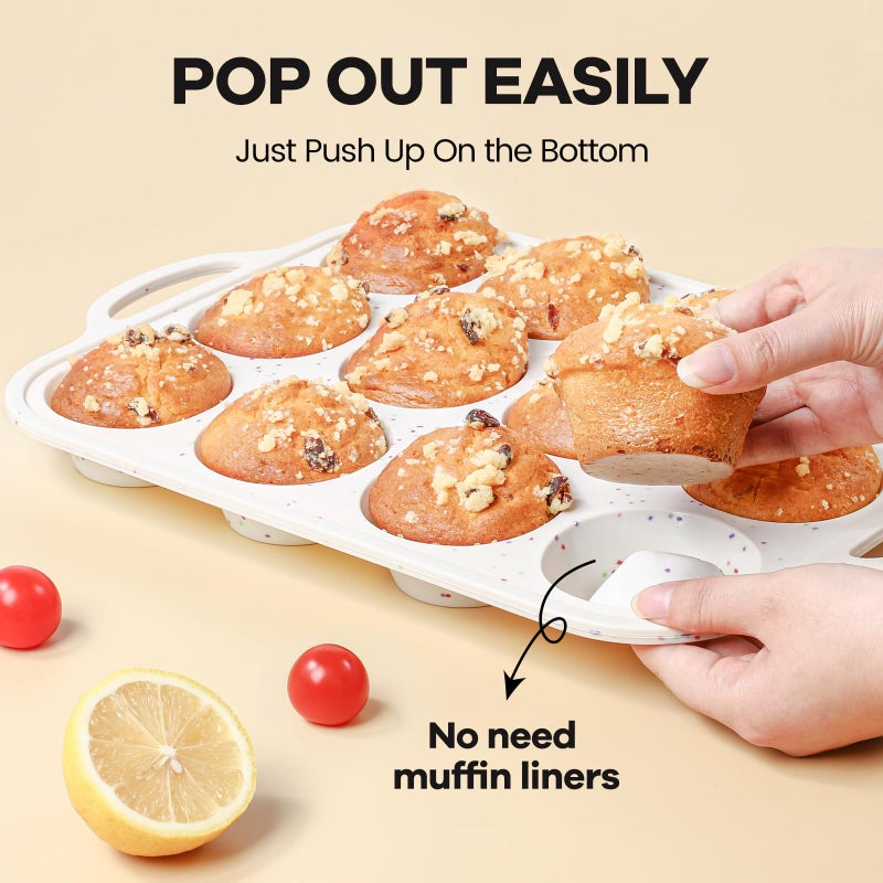 Fimary Silicone Muffin Pans for Baking 1 Pack, 2.8 Inch with Metal Reinforced Frame, Regular Size Nonstick Silicone Cupcake Pan 12 Cups for Baking Homemade Muffins, Cupcakes, Dishwasher Safe BPA Free - Image 3