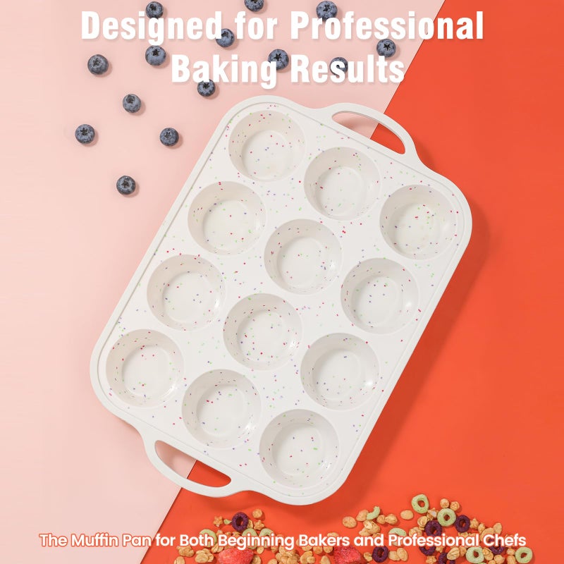 Fimary Silicone Muffin Pans for Baking 1 Pack, 2.8 Inch with Metal Reinforced Frame, Regular Size Nonstick Silicone Cupcake Pan 12 Cups for Baking Homemade Muffins, Cupcakes, Dishwasher Safe BPA Free - Image 2