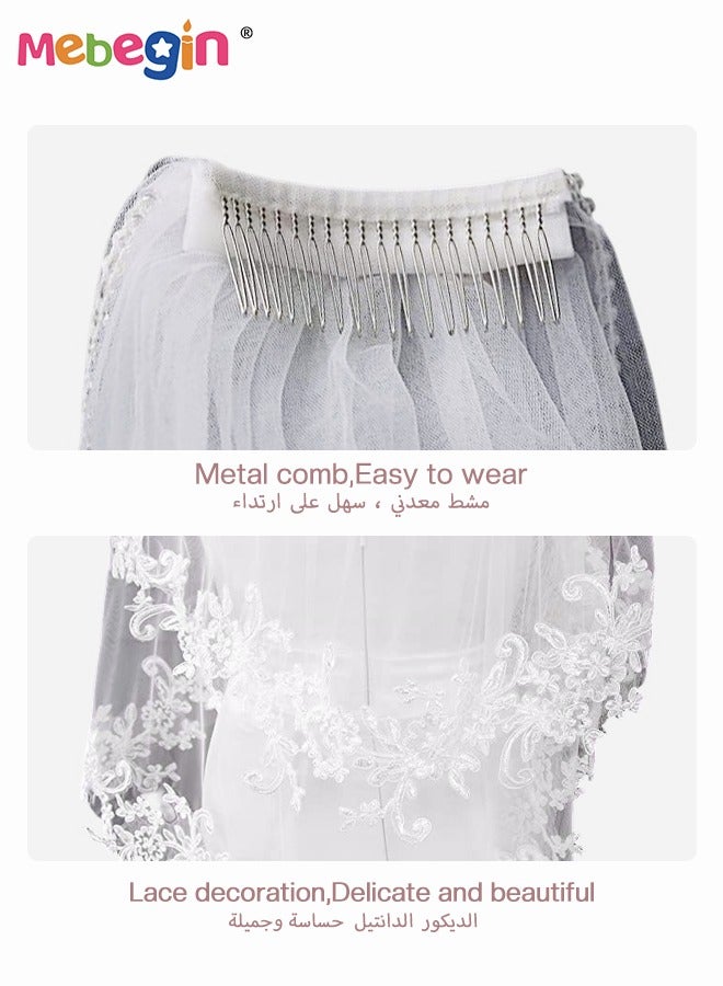 Women's Short Lace Wedding Bridal Veil With Comb 90cm White Ivory Embroidered Applique Veil for Bridal