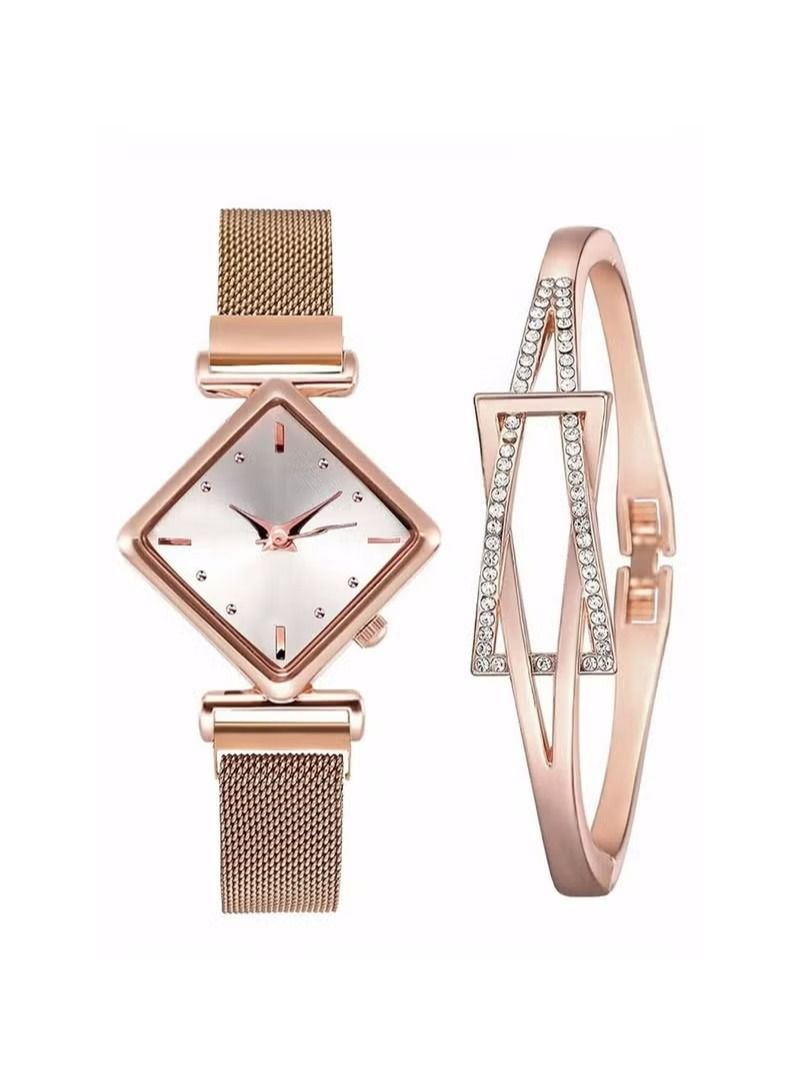 Womens Watch Gifts Set with Bracelet Rose Gold for Lady Female Girls Minimalist Simple Slim Thin Casual Dress Analog Quartz Wrist Watches Waterproof  - Image 1