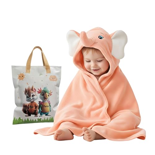 PAX PARROT Ultra-Soft Baby Hooded Towel – 100% Cotton Wrap Your Little one in Softness and Joy, Hypoallergenic & Super Absorbent Bath Wrap for Newborns & Toddlers | Cute Animal Design,(0-5Years) (Peach Elephant) - Image 1