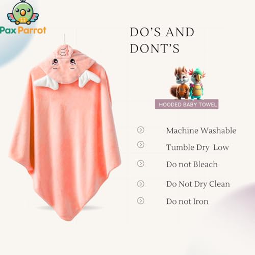 PAX PARROT Ultra-Soft Baby Hooded Towel – 100% Cotton Wrap Your Little one in Softness and Joy, Hypoallergenic & Super Absorbent Bath Wrap for Newborns & Toddlers | Cute Animal Design,(0-5Years) (Peach Elephant) - Image 3