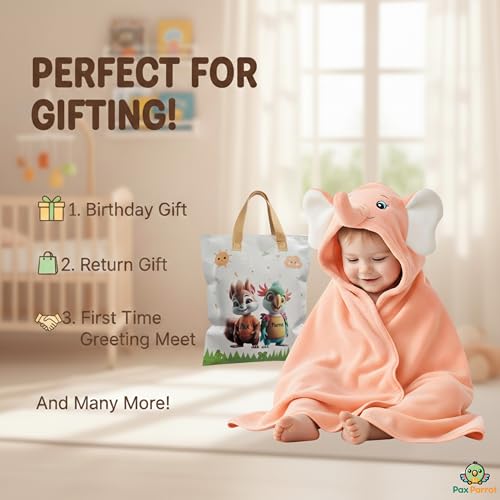 PAX PARROT Ultra-Soft Baby Hooded Towel – 100% Cotton Wrap Your Little one in Softness and Joy, Hypoallergenic & Super Absorbent Bath Wrap for Newborns & Toddlers | Cute Animal Design,(0-5Years) (Peach Elephant) - Image 5