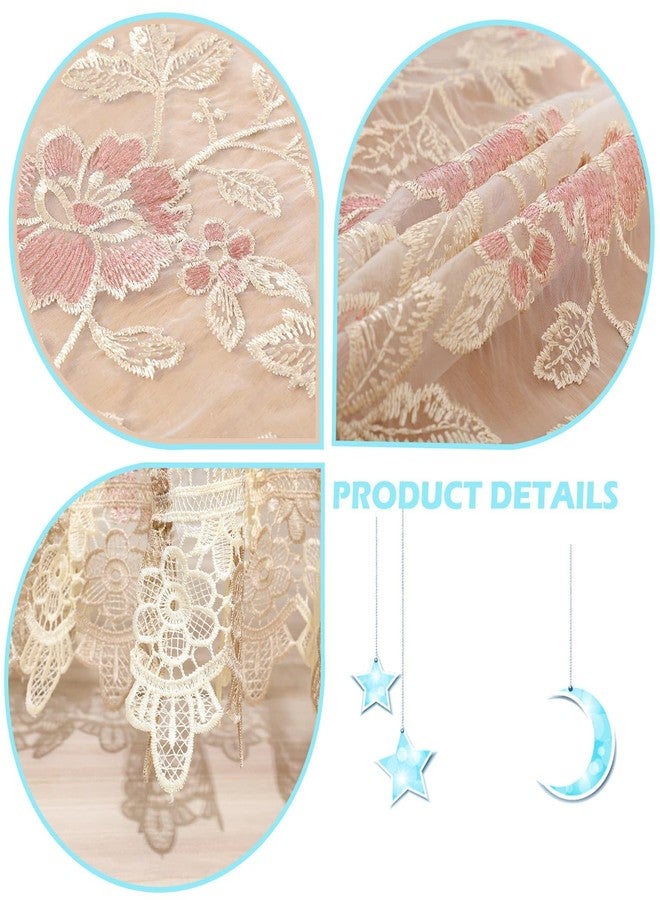 Fhberni Round Pink Floral Tablecloth - Lace Embroidered Elegant Decorative Edging Table Cover for Coffee Wedding Holiday(Pink, 48" Round) - Image 2