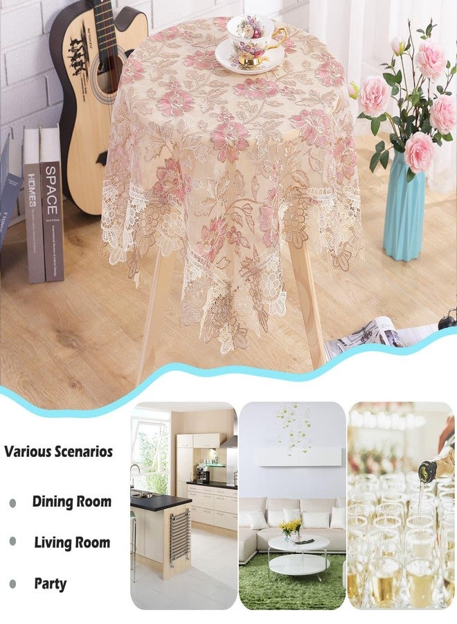 Fhberni Round Pink Floral Tablecloth - Lace Embroidered Elegant Decorative Edging Table Cover for Coffee Wedding Holiday(Pink, 48" Round) - Image 5