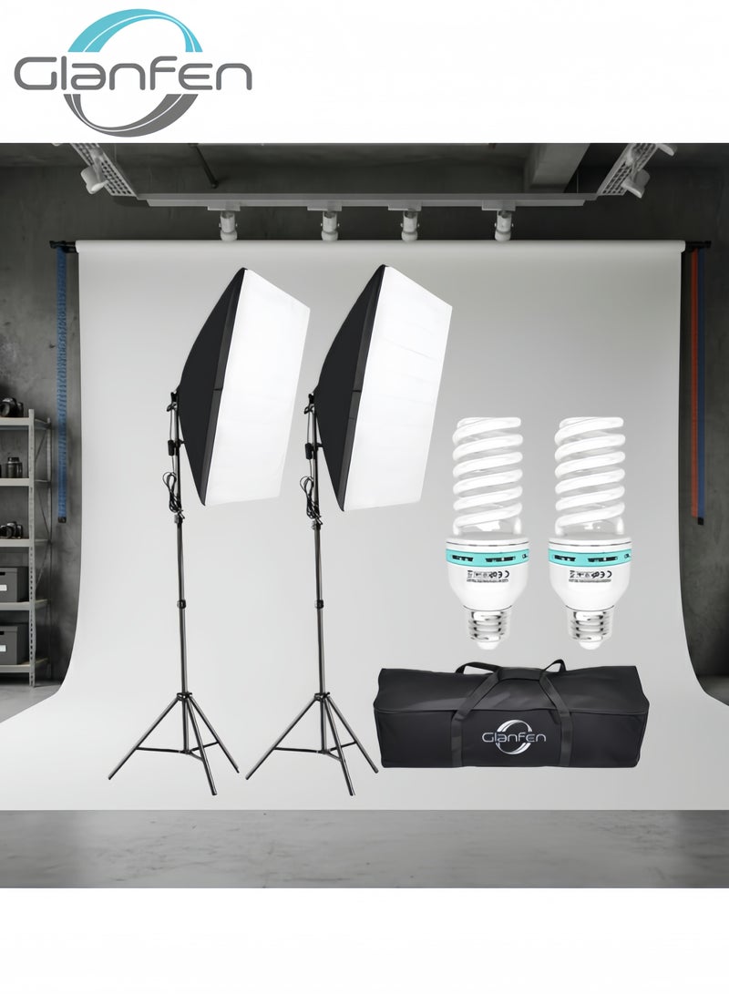 Glanfen Photography Softbox Lighting Kit with 2pcs 135W Bulbs Softboxs and Carry Bag - Image 1