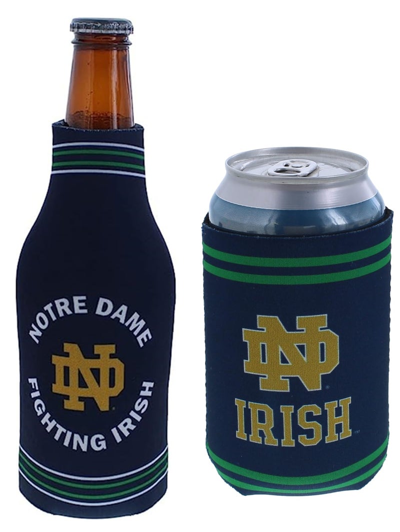 College Team Color Logo Can  Bottle Holder Insulator Beverage Cooler Set Notre Dame Fighting Irish  Logo