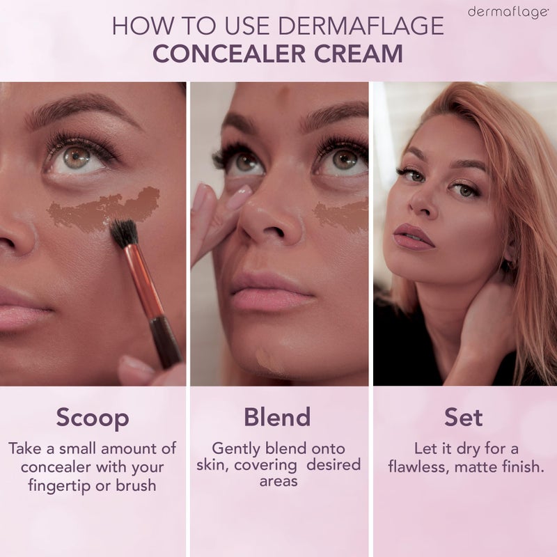 dermaflage ديرمافلاج كريم خافي العيوب المقاوم للماء (داكن) - خافي عيوب بتغطية كاملة، لمسة نهائية مطفية للوجه والجسم - يخفي الهالات السوداء، الوشم وحب الشباب - تركيبة طويلة الأمد يستخدمها فنانو المكياج في هوليوود - Image 3