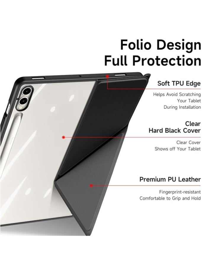 general Case Compatible with Samsung Galaxy Tab S9 Plus/S9 FE Plus 12.4 Inch 2023, Detachable PU Leather Case Built-in Pencil Holder, Transparent Back Cover with Auto Wake/Sleep - Image 2