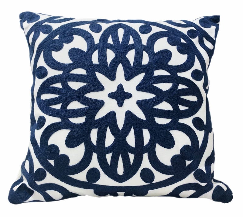 Alysheer Embroidered Decorative Throw Pillow Cover 20""x 20""  Boho Mandala Modern Thick Embroidery Pattern  Durable Cotton Canvas Soft Cushion Case for Sofa Couch Bed Living Room (Navy Blue) - Image 3