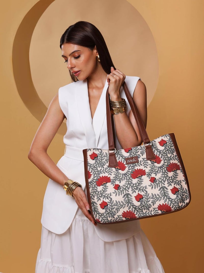 ZOUK Women's Getaway Handbag | Jute | Vegan Leather Handcrafted Tote Bag - Image 2