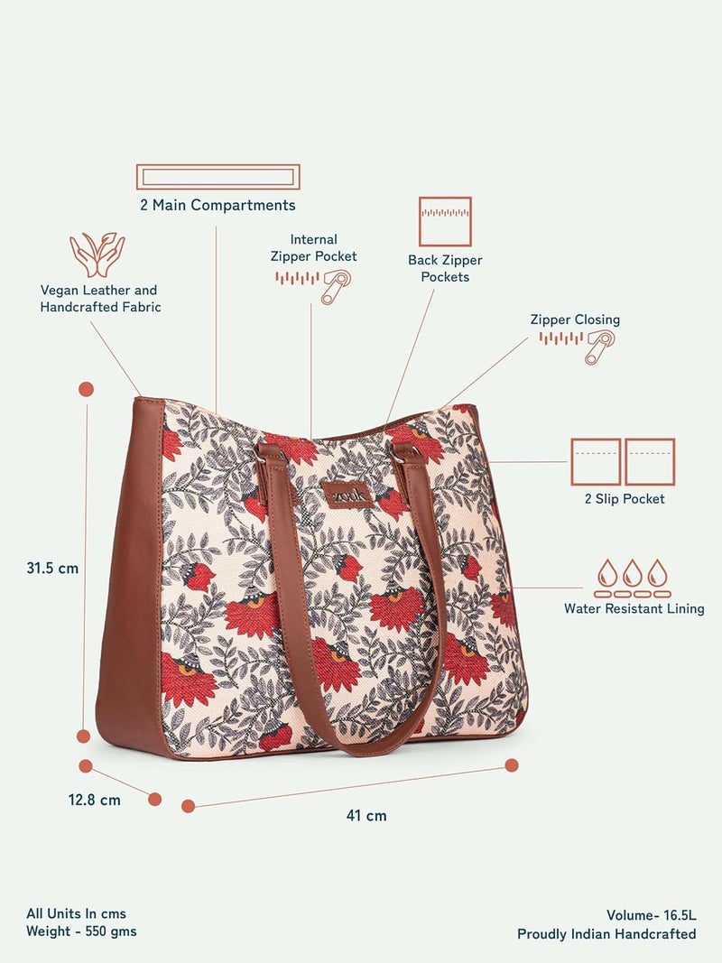 ZOUK Women's Getaway Handbag | Jute | Vegan Leather Handcrafted Tote Bag - Image 4