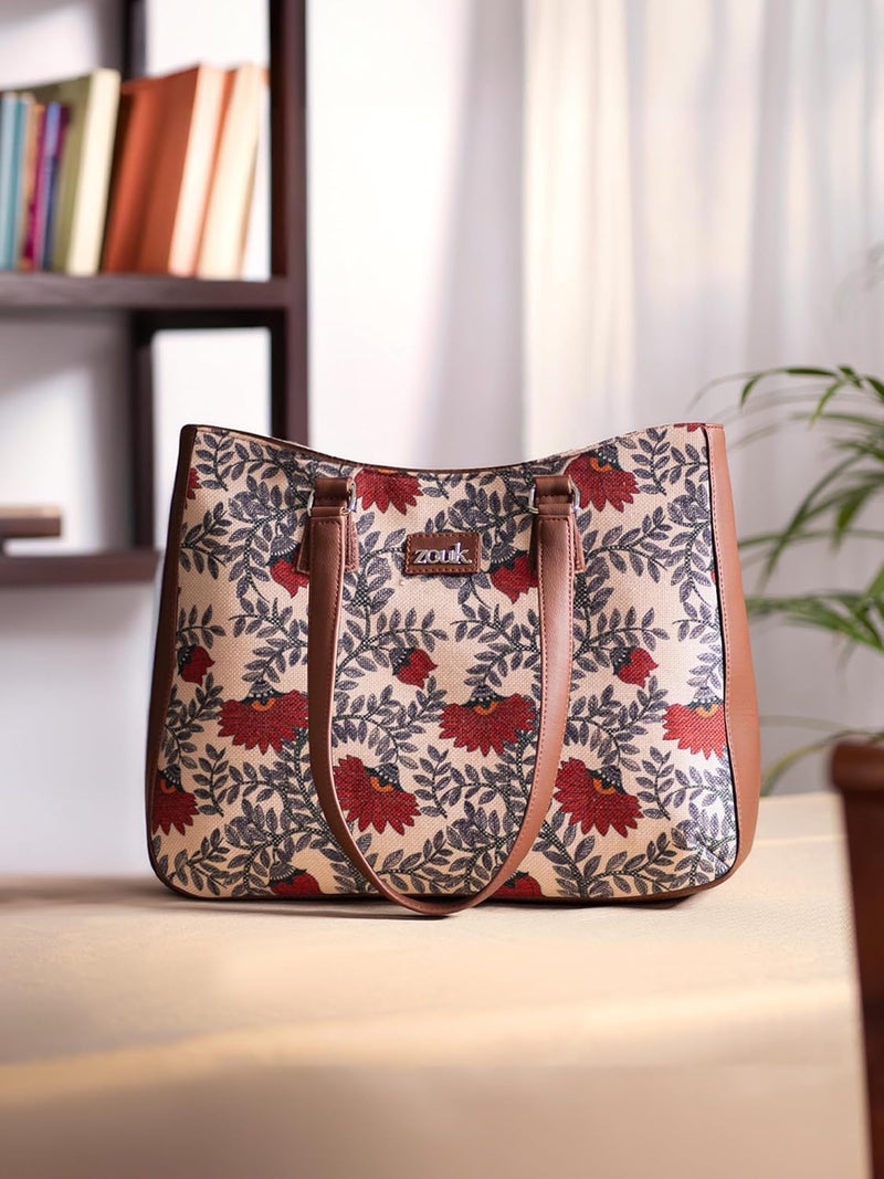 ZOUK Women's Getaway Handbag | Jute | Vegan Leather Handcrafted Tote Bag - Image 3