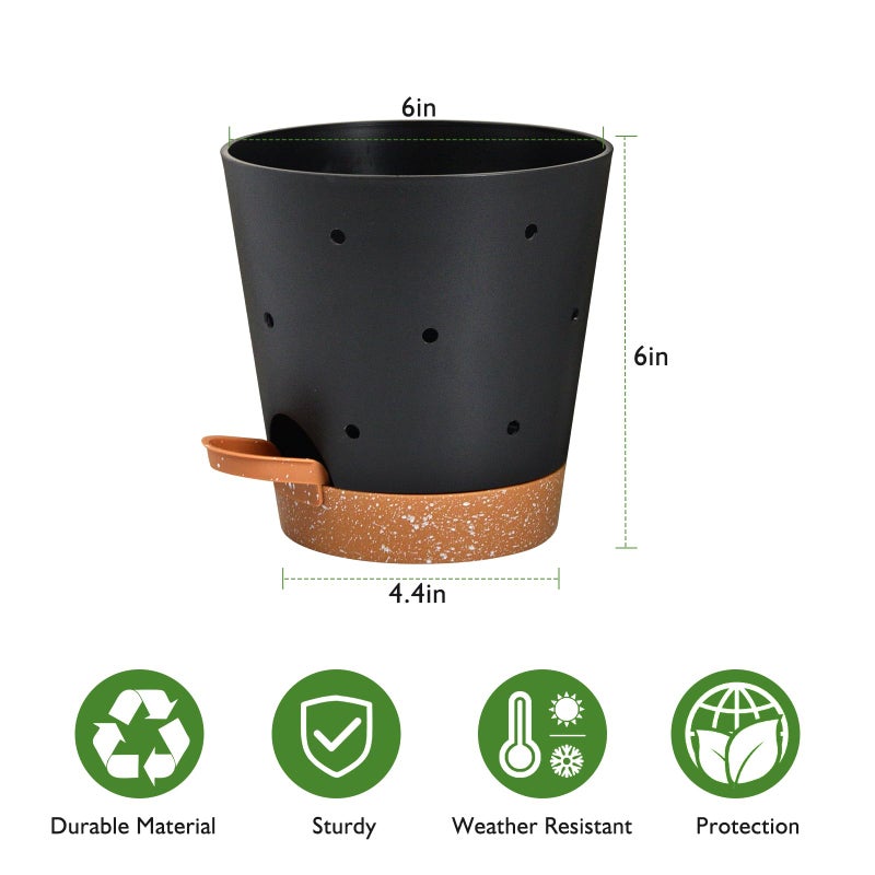 Vanslogreen Orchid Pots with Holes, 6 Inch Self Watering Orchid Pot 2 Pack Plastic Plant Pots for Orchid, Flower (Black+Brown) - Image 5