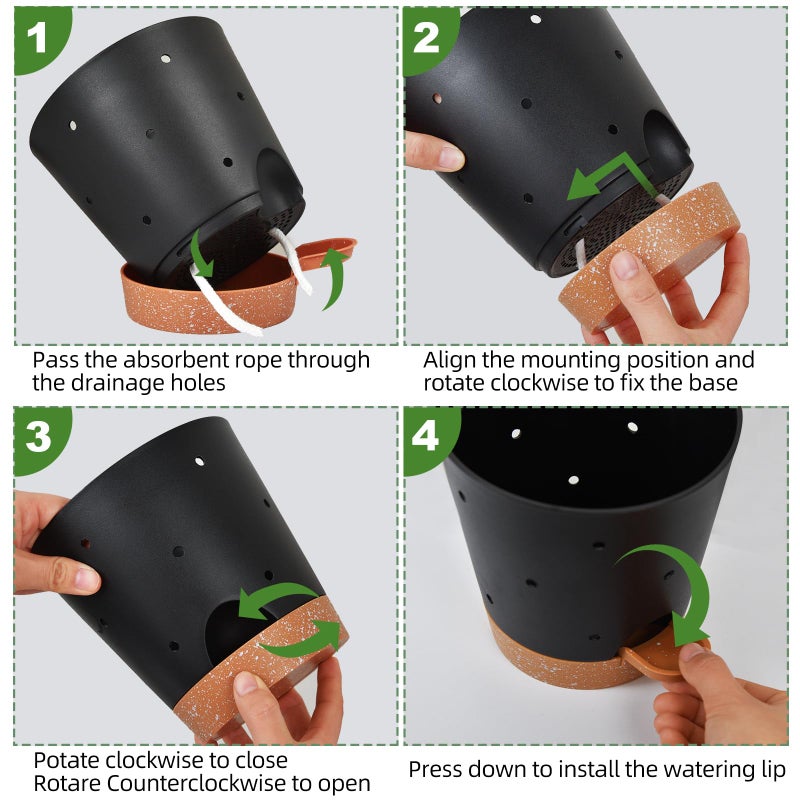 Vanslogreen Orchid Pots with Holes, 6 Inch Self Watering Orchid Pot 2 Pack Plastic Plant Pots for Orchid, Flower (Black+Brown) - Image 4