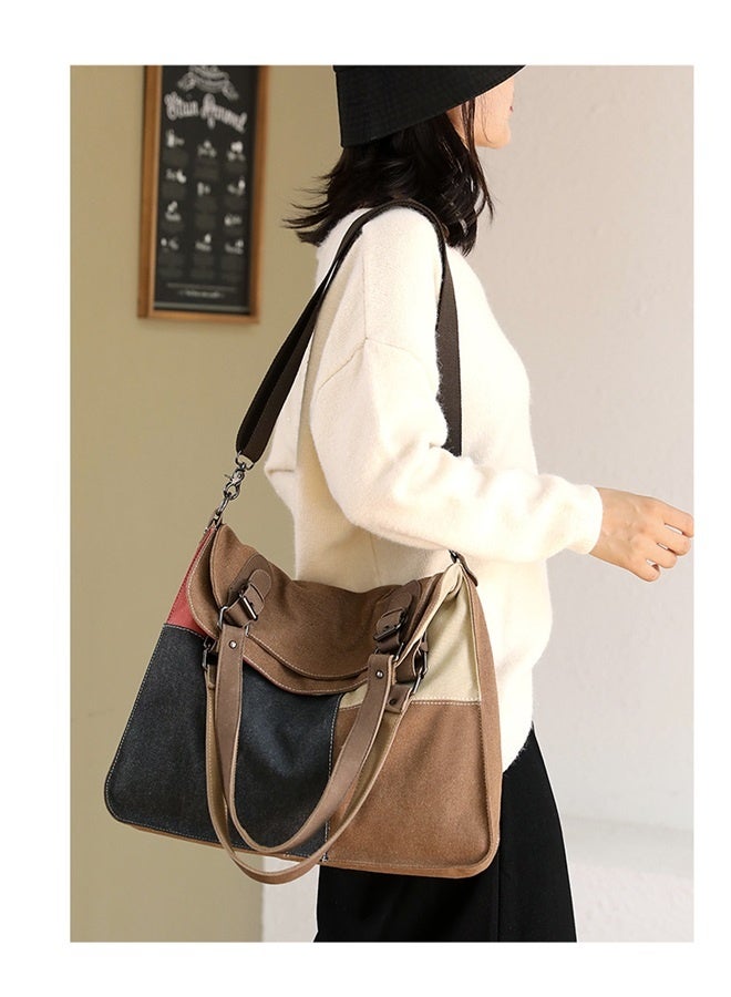 Women Canvas Tote Bag Top-handle Purses Contrast Color Commuter Handbags Crossbody Shoulder Bags  - Image 5