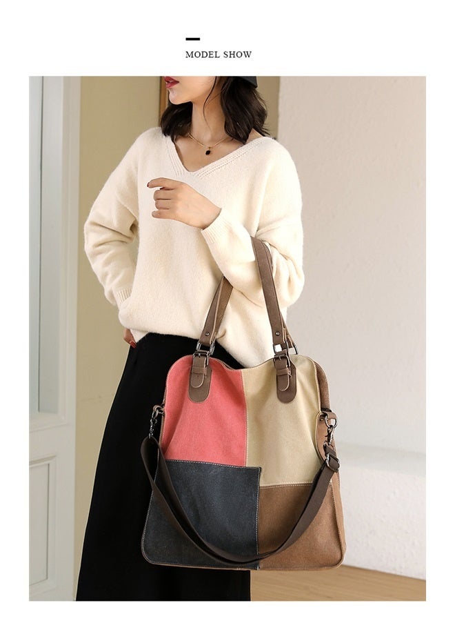 Women Canvas Tote Bag Top-handle Purses Contrast Color Commuter Handbags Crossbody Shoulder Bags  - Image 3
